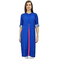 Bimba Casual Rayon Tunic Kurti for Women's 3/4th Sleeve Indian Party Wear Ethnic Kurti Blue
