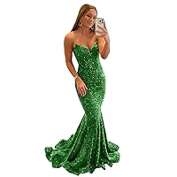 Xijun Mermaid Sequin Prom Dresses for Women Sexy Tight V Neck Evening Dress Sparkly Formal Party Gowns