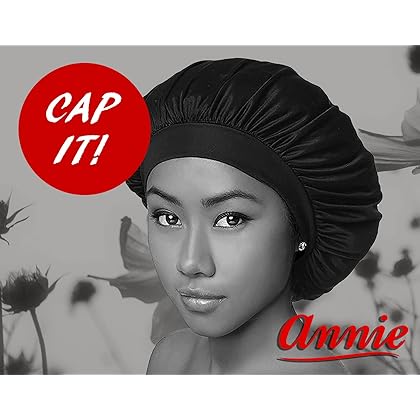 Annie - Ms. Remi Silky Satin Double Cotton - Lined Day and Night Cap - Comfort Elastic Band (Extra Jumbo - Black)