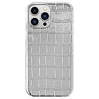 Crocodile Pattern Cover for Apple iPhone 12 Pro Max Case 6.7 Inch, Leather Shockproof Breathable Back Phone Cover with Inside Flocking,Silver