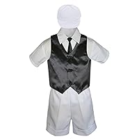 5pc Baby Toddler Boys White Shorts Hat Black Necktie Vest Suits Set (Large:(12-18 months))