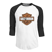 Male Harley Davidson Logo Cotton 3/4 Sleeve Raglan Tee Black Small