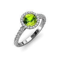 Round Peridot Diamond 1 1/2 ctw Women Halo Engagement Ring 18K Gold