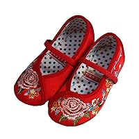 Baby Girl Rose Embroidered Shoe Children's Hand-Made Single Shoes Non-Slip Cheongsam Shoe