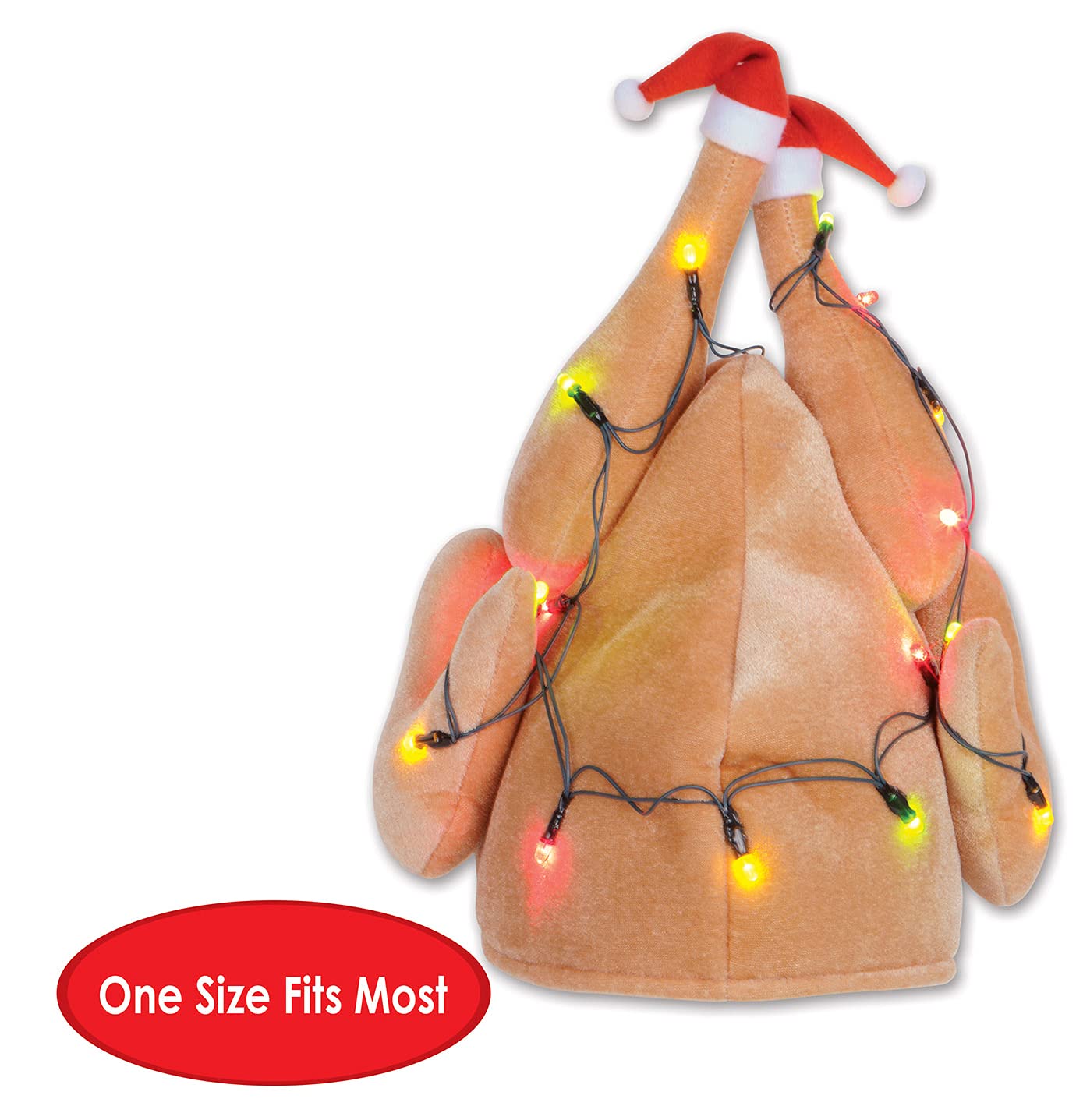 Beistle 1-Pack Plush Light-Up Christmas Turkey Hat (20742), red/white/tan, one size