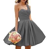 A-Line Cocktail Dresses Party Dress Homecoming Wedding Guest Short/Mini One Shoulder Satin Pleats Appliques 2023
