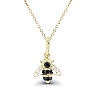 14K Two-Tone Gold (Y/B) Round White & Black Cubic Zirconia Bee 18