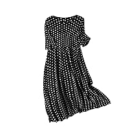 Women's Summer Dresses Casual Polka Dot Dress Summer Mid Length Dress A Line Dress for Women(Black,4X-Large)