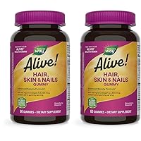 Alive! Hair, Skin & Nails Gummies, Advanced Beauty Formula*, with Biotin and Collagen, Strawberry Flavored, 60 Gummies (Packaging May Vary) (Pack of 2)