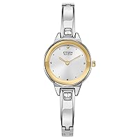 Citizen Women's Eco-Drive Dress Classic Crystal Petite Bangle Watch in Two-Tone Stainless Steel, White Dial, 23mm (Model: EX1324-53A)