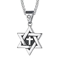 David of Star Necklace for Men Women, Jewish Star Pendant Necklace Stainless Steel Hebrew Amulet Jewelry, Gift Box