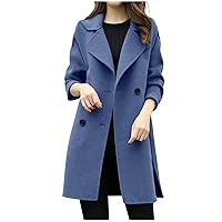 Women's Mid Length Peacoat Slim Fit Trench Coats Elegant Lapel Pocket Fashion Winter Coat Double Breasted Overcoat
