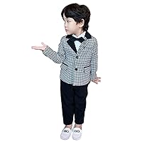 Boys' Single Breasted Button Suit 2-Piece Tuxedos Small Checked Jacket&Pants