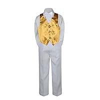 4pc Baby Toddler Kid Boys Gold Vest White Pants Bow Tie Suits Set (5)