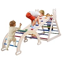 5 in 1 Pikler Triangle Set - Montessori Climbing Set, Baby Climbing Toys Indoor Playground, Large Size Adjustable Climbing Slope Wooden Toddler Climbing Set Suitable for Children Aged 2-6