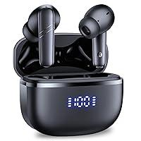 Bluetooth Headphones Wireless Earbuds Deep Bass Stereo Sound Ear Buds Waterproof Earphones 68Hrs Playback with Wireless Charging Case & Mic for iPhone Android TV Laptop Sports Black