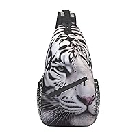 White tiger Print Cross Chest Bag Crossbody Backpack Sling Shoulder Bag Travel Hiking Daypack Cycling Bag