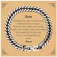 Son Inspirational Gifts from Mum, Nobody can give to the world, Motivational Birthday Cuban Link Chain Bracelet for Son