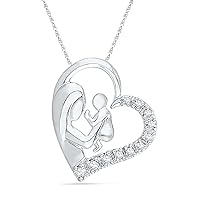 DGOLD Sterling Silver Round Diamond Mom and Child Heart Pendant (0.12 cttw)