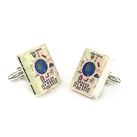 Around the World in 80 Days Jules Verne Clay Mini Book Cufflinks Pair Set Stud Double Sided Blank Adapter