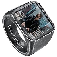 ChainsHouse Signet Rings Solid Polished Stainless Steel Biker Ring for Men Women, 316L Stainless Steel/18K Gold/Black Metal Plated, Text Engraving/Photo Custom, Size 7 to 14, Send Gift Box