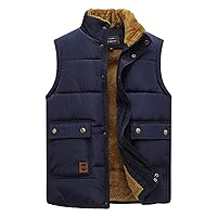 Flygo Men's Winter Warm Outdoor Padded Puffer Vest Thick Fleece Lined Sleeveless Jacket (Style 04 Navy, Medium)