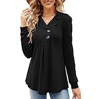 Womens Long Sleeve Tunic Tops for Leggings Casual Collared Button Sweatshirts Pullover Shirts Tops