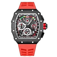 DROCUAMGOYA Men's Fashion Chronograph Sport Style Watch Casual Tonneau Skeleton Black Watch Date Quartz Analogue Watch for Men