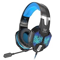 VersionTECH. Gaming Headset for Xbox One/PS4 Controller, PC, Wired Surround Sound Gaming Headphones with Noise Cancelling Mic, RGB LED Backlit for Nintendo Switch/3DS, Mac, Destop Computer Games -Blue