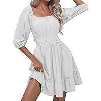 Women's Wrap Square Neck Casual Dresses 2024 Tiered Evening Party Pleated Solid Color Western Cocktail Summer Y2K