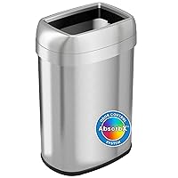 iTouchless 13 Gallon Open Top Kitchen Trash Can Recycling Bin with Double Odor Filters, Elliptical Commercial Grade Stainless Steel, 80 Liter Trashcan for Home Office Work Bedroom Living Room Garage