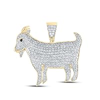 10K Yellow Gold Mens Diamond Goat Animal Necklace Pendant 2-7/8 Ctw.
