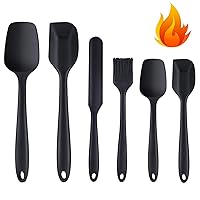 Set of 6 Silicone Spatulas Silicone Heat Resistant Rubber Spatula Set For Non Stick Cookware Cooking Baking Mixing Kitchen Utensils, BPA FREE, Dishwasher Safe, Black