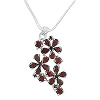 NOVICA Handmade Garnet Flower Necklace .925 Sterling silver Red Pendant India Floral Birthstone 'Scarlet Petals'