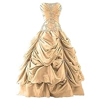 Women's Embroidery Taffeta Pick-up Quinceanera Dress Evening Prom Gown