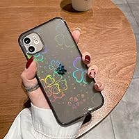 Holographic Flower Transparent Case with Hearts for iPhone 11 12 Pro Max 13 Mini XR 7 8 Plus XS X SE 2 Soft Colorful Laser Cover,Flowers Black,for iPhone Xs MAX