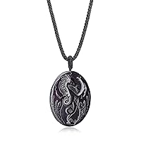 COAI Men's Black Obsidian Stone Dragon Necklace