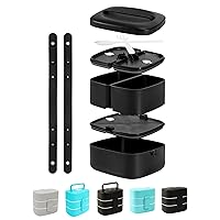 Wagindd Bento Box Adult Lunch Box, 3-Compartment Stackable Japanese Lunch Box – Leak-Proof Snack Containers, To Go Meal Prep Container - Handle, Cutlery