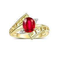 Rylos Greek Key Designer Ring with 9X7MM Gemstone & Diamond Accent – Chic Jewelry for Women and Girls in Yellow Gold Plated Silver – Available in Sizes 5-10