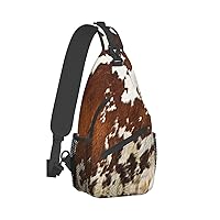 Red And White Cowhide Print Crossbody Backpack Shoulder Bag Cross Chest Bag For Travel, Hiking Gym Tactical Use