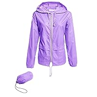 Hount Ladies Rain Jackets Casual Long Sleeve Waterproof Lightweight Raincoats with Hood (Light Purple,3XL)