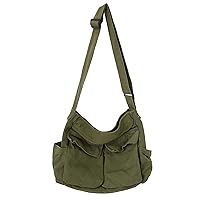 Lauthen.S Grunge Bag Canvas Hobo Crossbody Shoulder Tote Bag for Women and Men Large Messenger Bag with Multiple Pockets