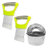 Onion Slicer and Cookie Cutter Set Round,Cookies Mold Tool with Handle 5 Pieces Biscuit Cutter,Stainless Steel Onion Cutter Knife,Tomato Slicer,Kitchen Accessory,Cutter for Meat Lemon Potato,3 Packs