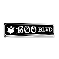 Boo Blvd Metal Tin Sign Funny Vintage Halloween Tin Signs Wall Art Decor Poster for Home Farmhouse Bar Cafe Halloween Party Indoor Outdoor 4x16 Inch
