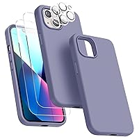 Dssairo [5 in 1 for iPhone 13 Mini Case, with 2 Pack Screen Protector + 2 Pack Camera Lens Protector, Liquid Silicone Ultra Slim Shockproof Protective Phone Case 5.4 inch(Lavender Grey)