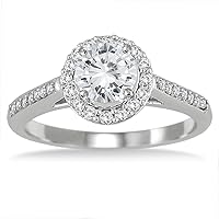 AGS Certified 1 Carat TW Diamond Halo Engagement Ring in 10K White Gold (H-I Color, I1-I2 Clarity)