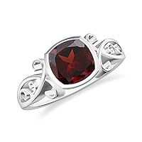 Natural Garnet Cushion Solitaire Ring for Women Girls in Sterling Silver / 14K Solid Gold/Platinum