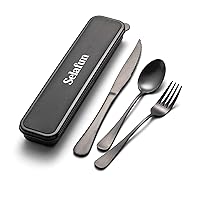 Travel Cutlery Set with Case Portable Silverware Utensils Set,4-pieces Stainless Steel Reusable Flatware Set Cutlery Set for Camping Picnic Hiking Office, Dishwasher Safe (6.7inch, Matte Black)