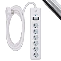6-Outlet Surge Protector, 10 Ft Extension Cord, Power Strip, 800 Joules, Flat Plug, Twist-to-Close Safety Covers, UL Listed, White, 14092