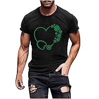 Men's Heart Shamrock T Shirt St Patricks Day Holiday Tee Crew Neck Short Sleeve Sports Tops Summer Casual T-Shirt